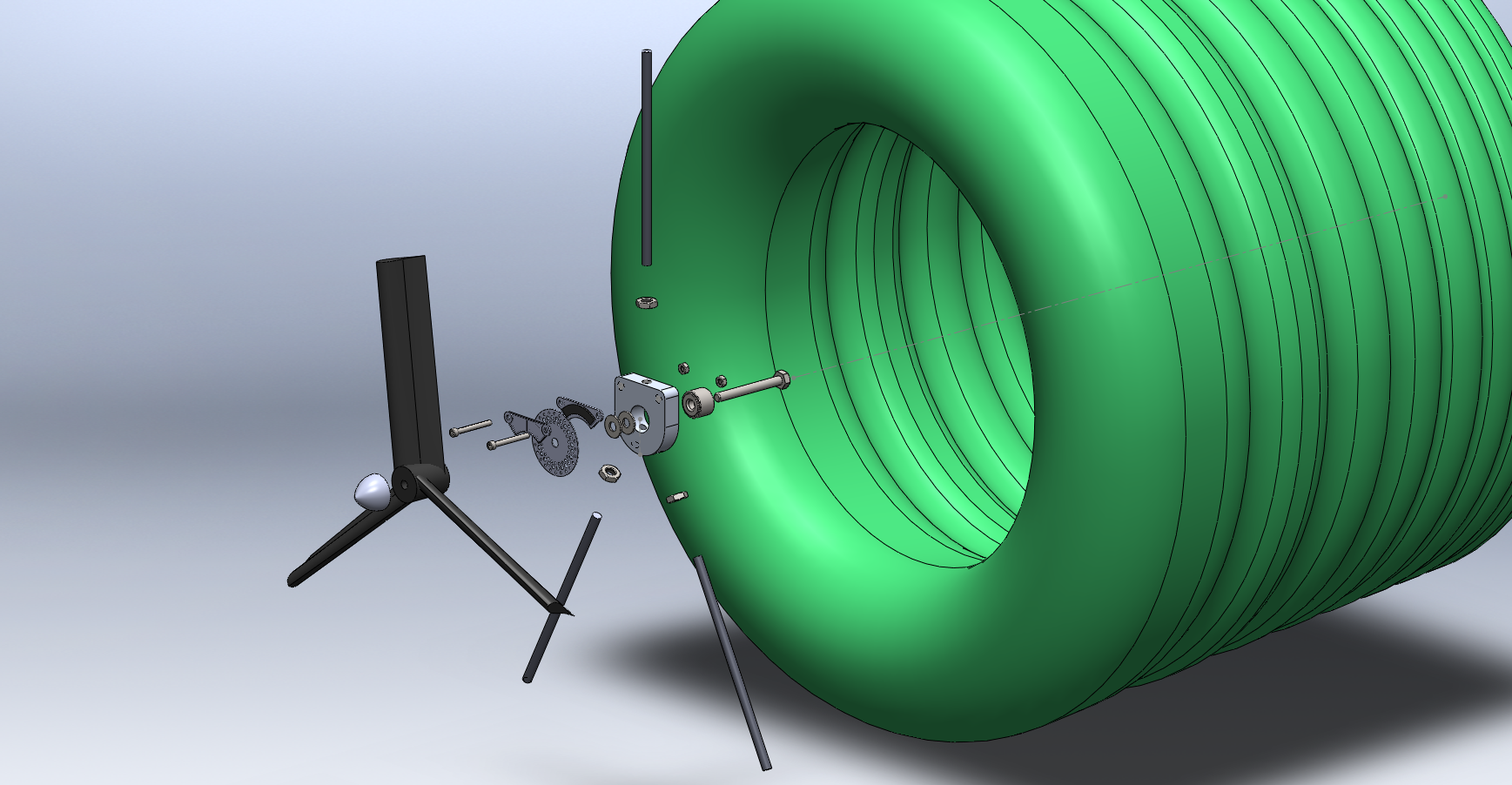 CAD render of the 1/20th scale BAT model with turbine and support structure