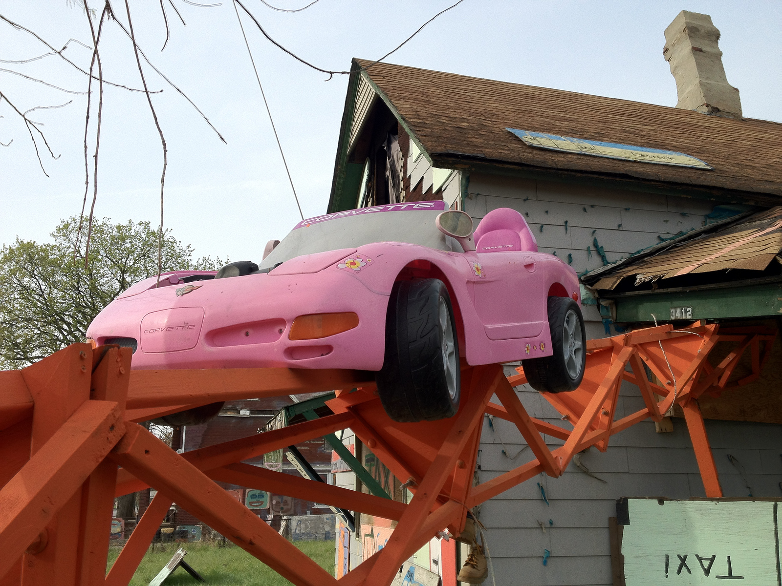 Pink Corvette mounted on the orange steel spiral