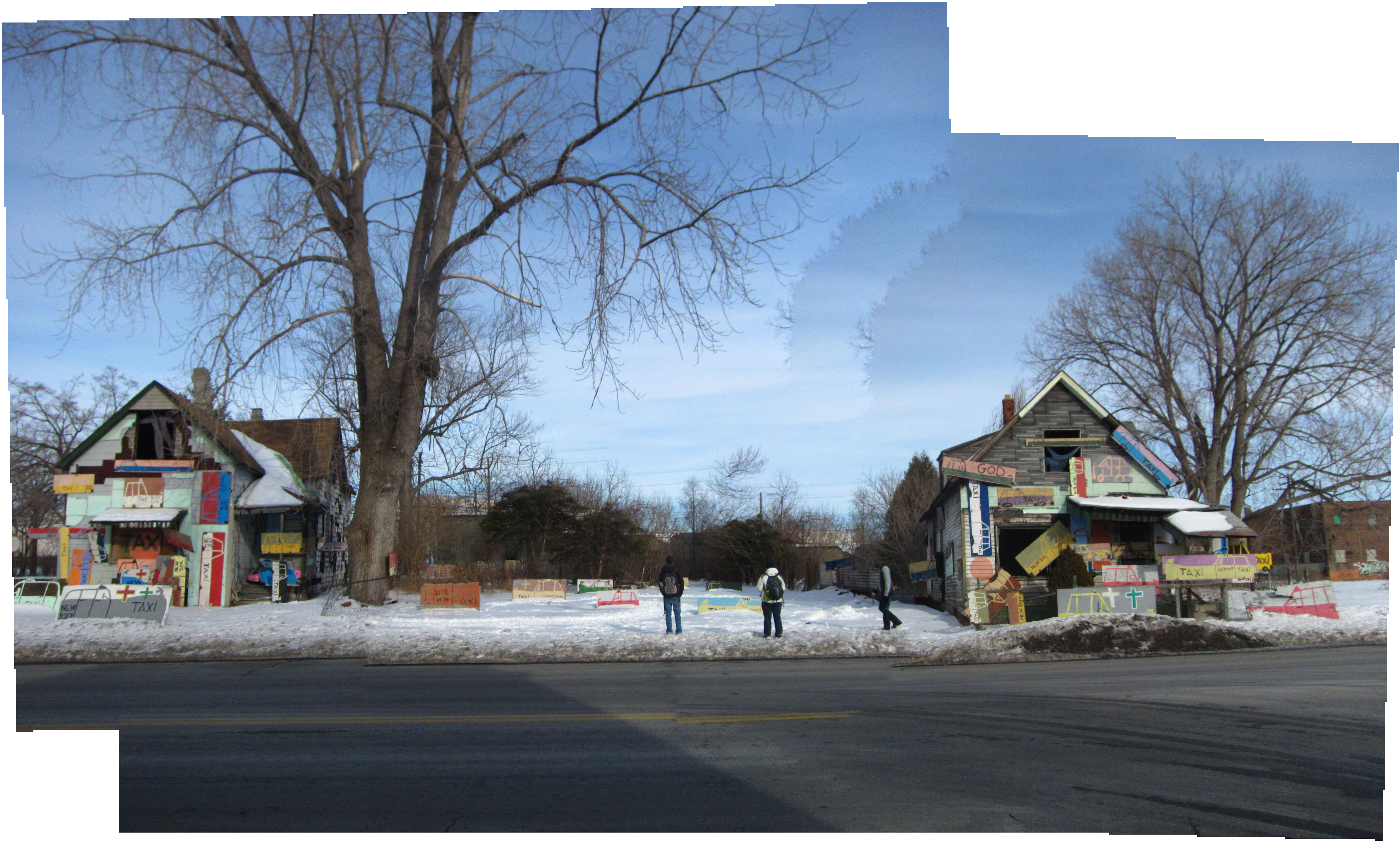 Panoramic street view of the Heidelberg Project installation site