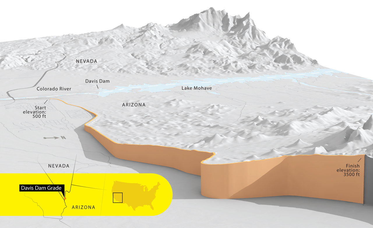 Davis Dam Grade terrain map on the border of Nevada and Arizona