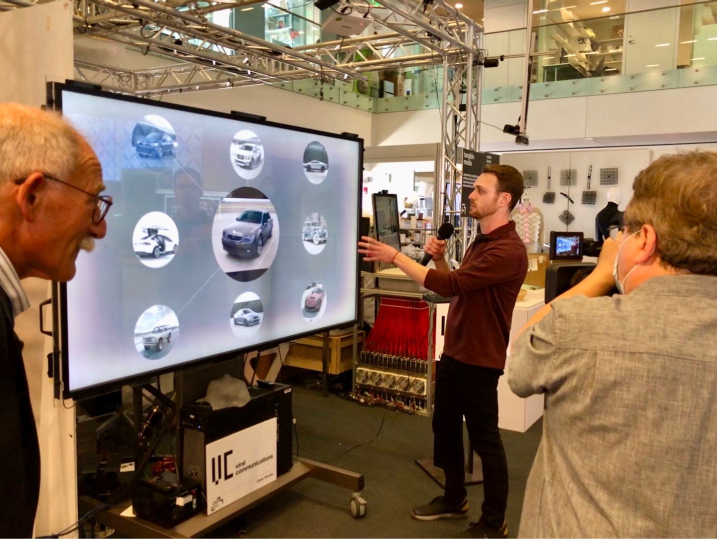 Presenting Meshup at the MIT Media Lab fall Members Event, demonstrating the collaborative interface on a large display
