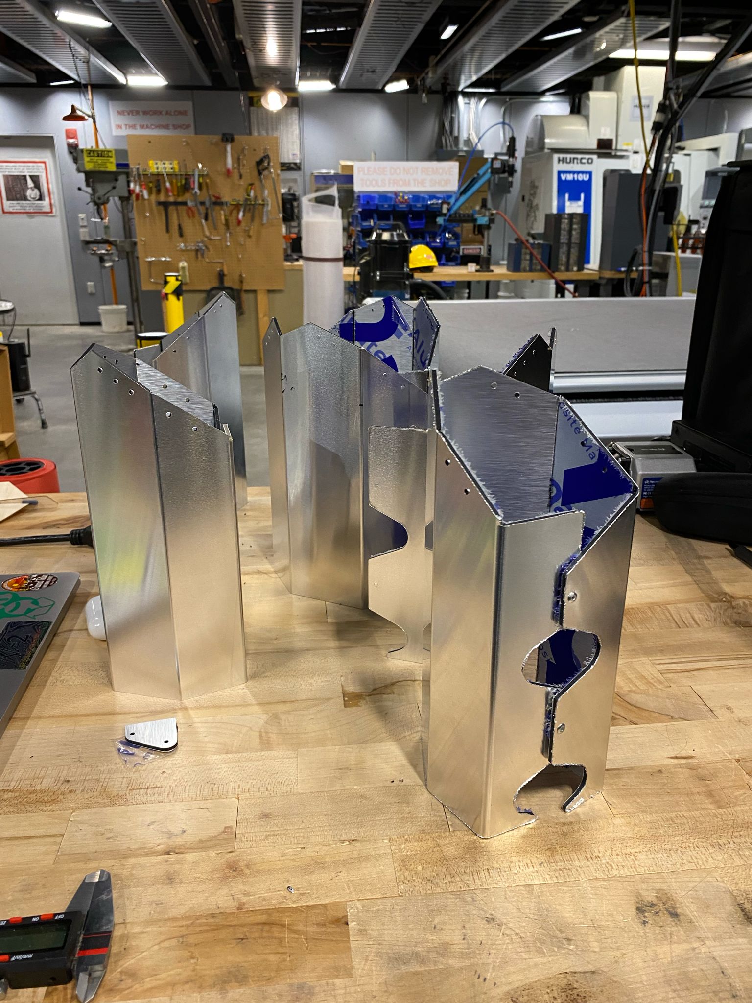 Aluminum struts on workbench