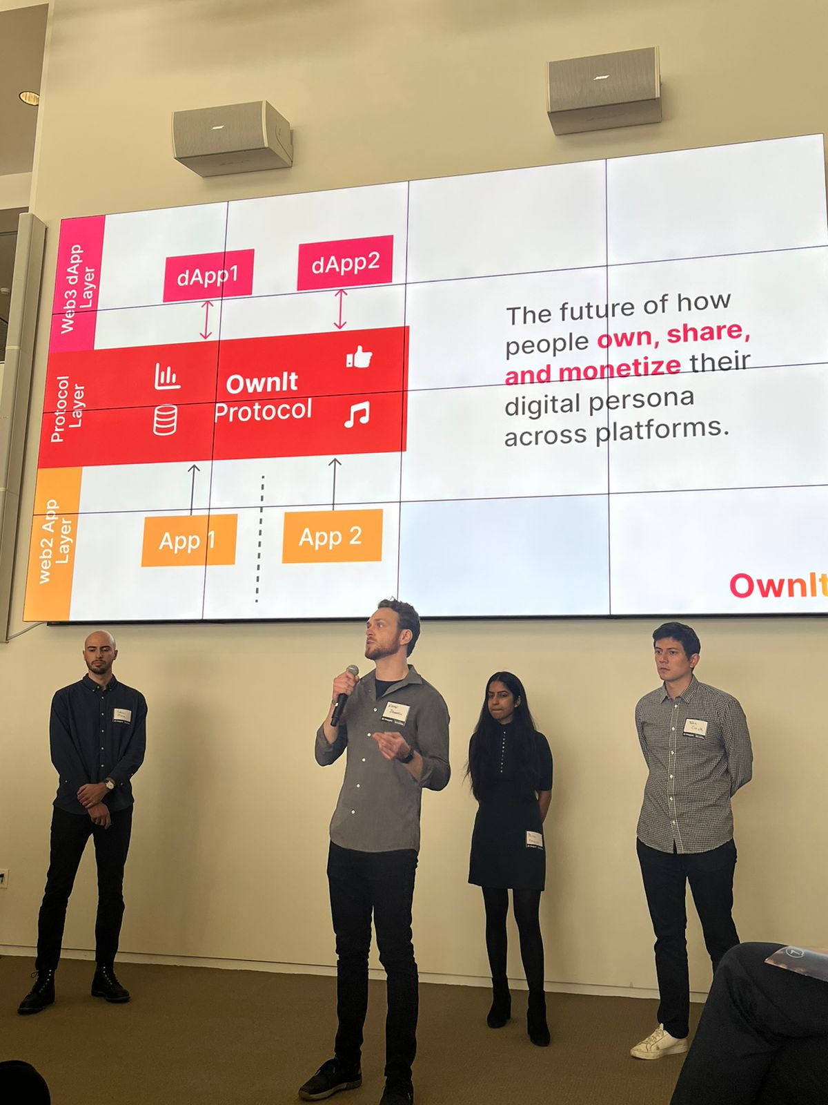Presenting OwnIt to judges and investors at the pitch competition